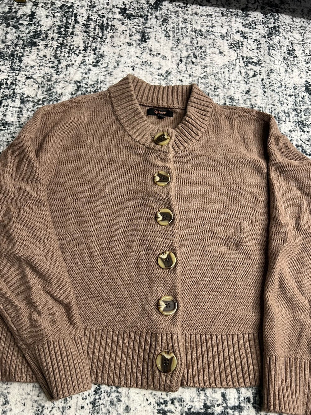 Quince Women's Crewneck Button Cardigan - Beige Brown
